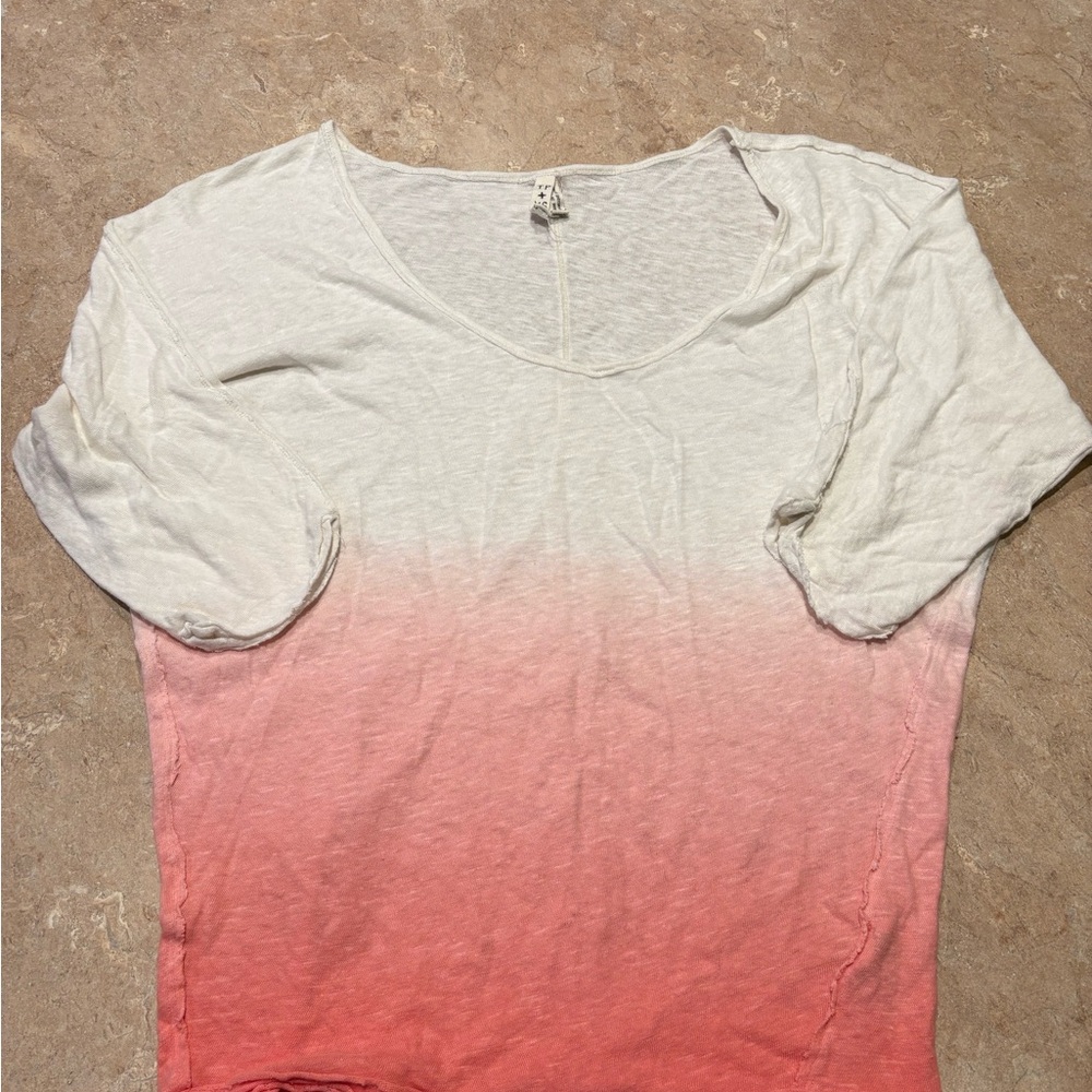 Free People White and Coral Ombre Top.Cotton & Linen Blend.Medium fit
